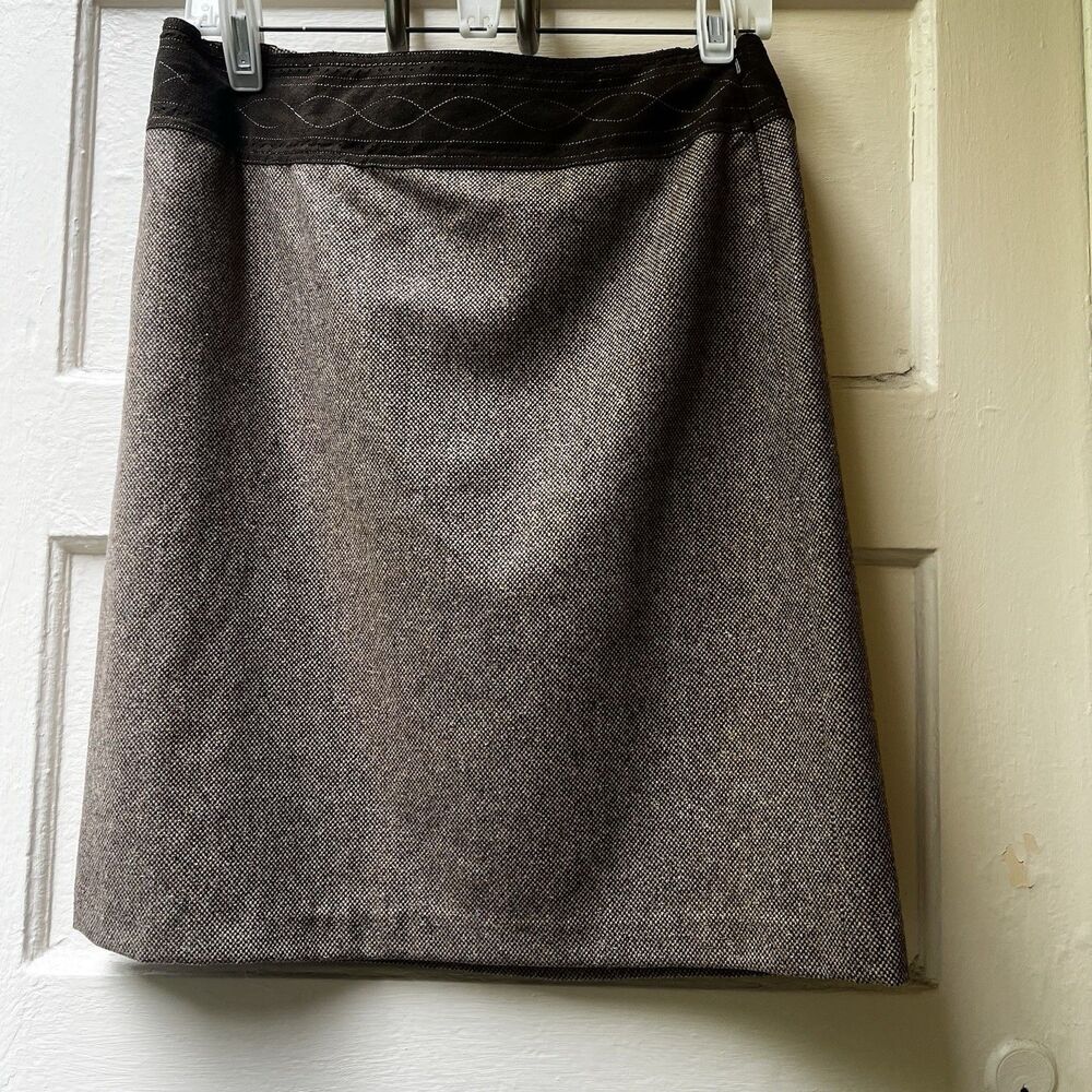 Loft A Line Skirt 10P Brown Wool Blend Rustic Heritage University Academic New